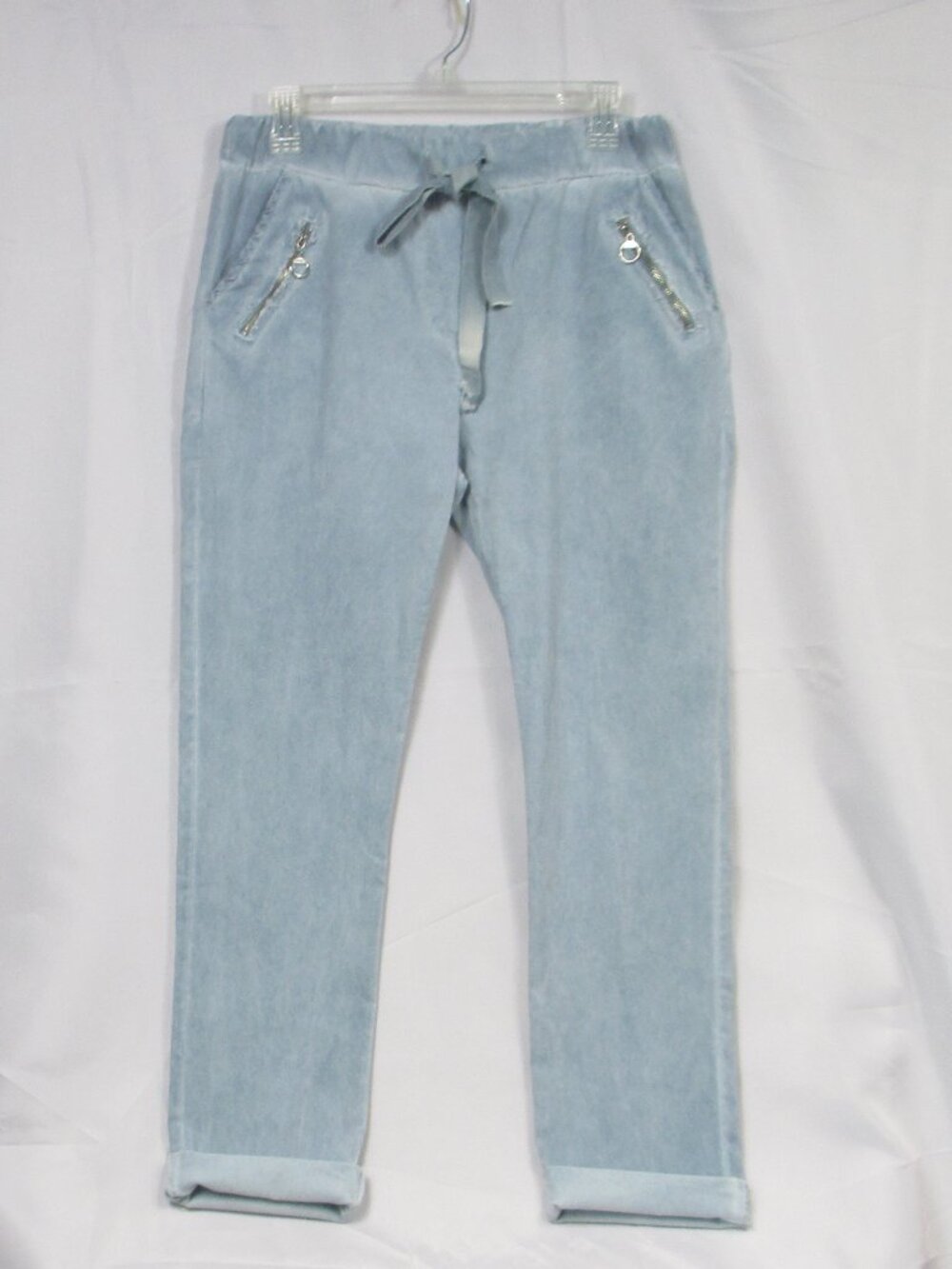 Tina Stephens Pants Womens One Size Blue Haley Stretch Tie Waist Made In Italy